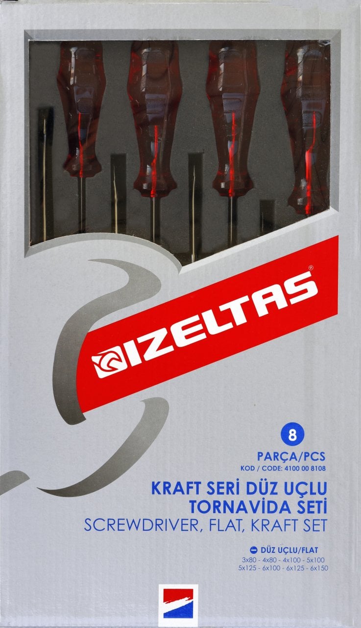 İzeltaş 4100008108 8 Li Kraft Düz Tornavida Serisi