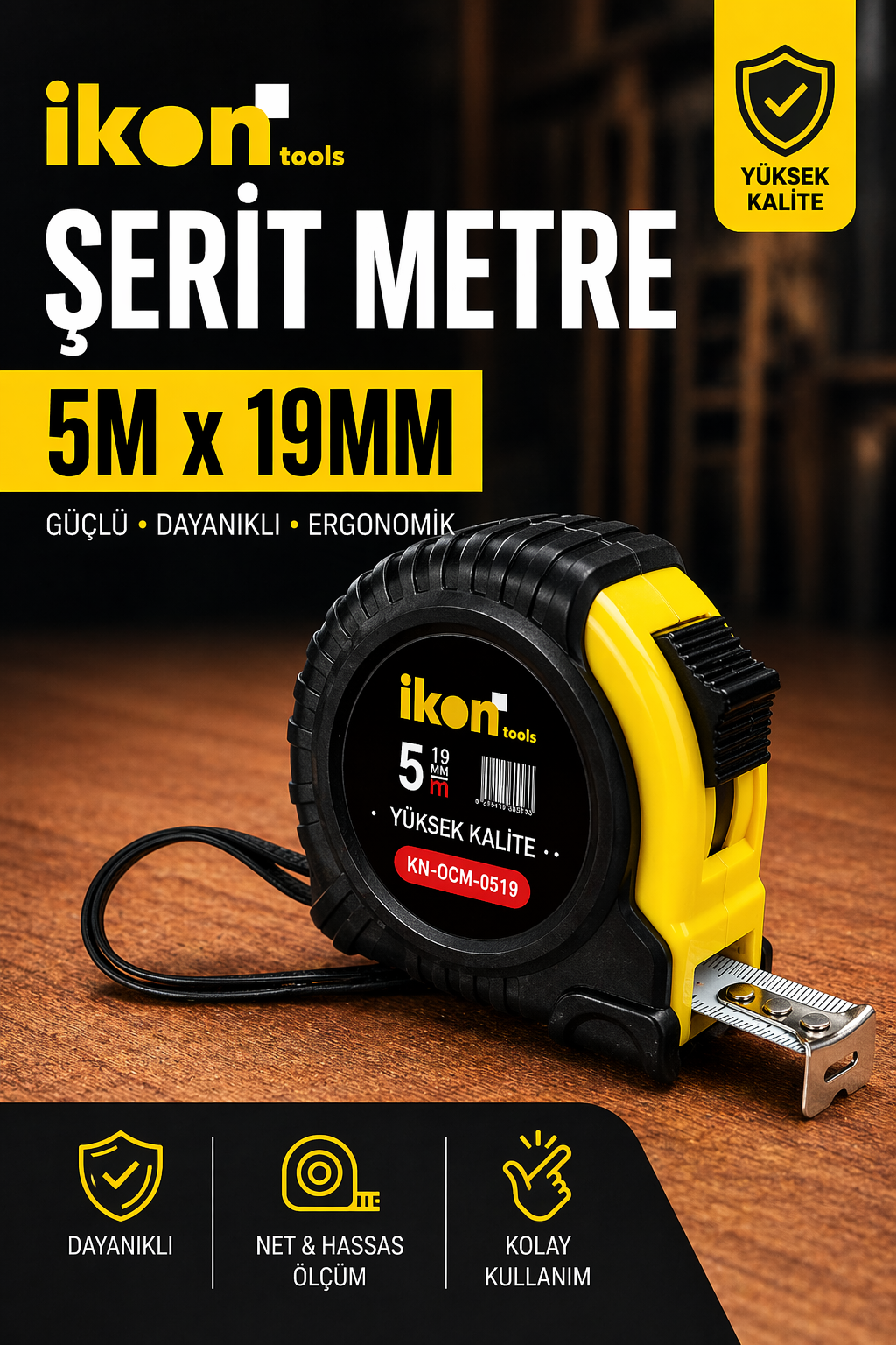 İkon şerit Metre 5 Metre x 19 mm – Dayanıklı ve Hassas Ölçü Aleti