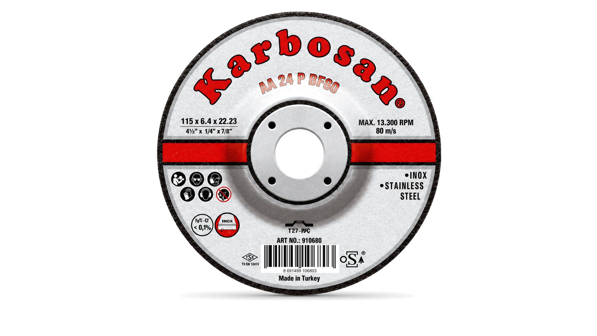 KARBOSAN 115X6,4X22 INOX PASLANMAZ METAL TAŞLAMA