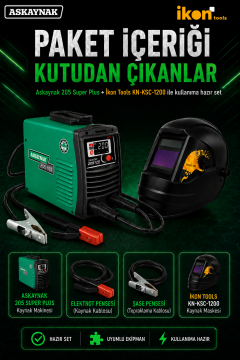 Askaynak 205 Super Plus İnverter Kaynak Makinesi + İkon Tools KN-KSC-1200 Maske Seti