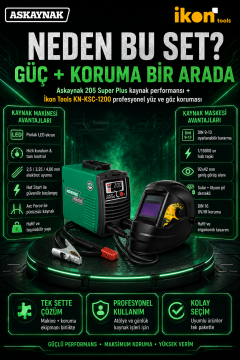 Askaynak 205 Super Plus İnverter Kaynak Makinesi + İkon Tools KN-KSC-1200 Maske Seti