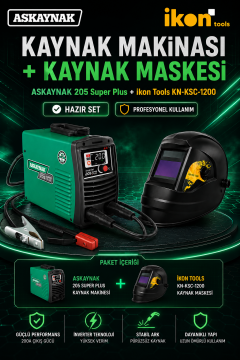 Askaynak 205 Super Plus İnverter Kaynak Makinesi + İkon Tools KN-KSC-1200 Maske Seti