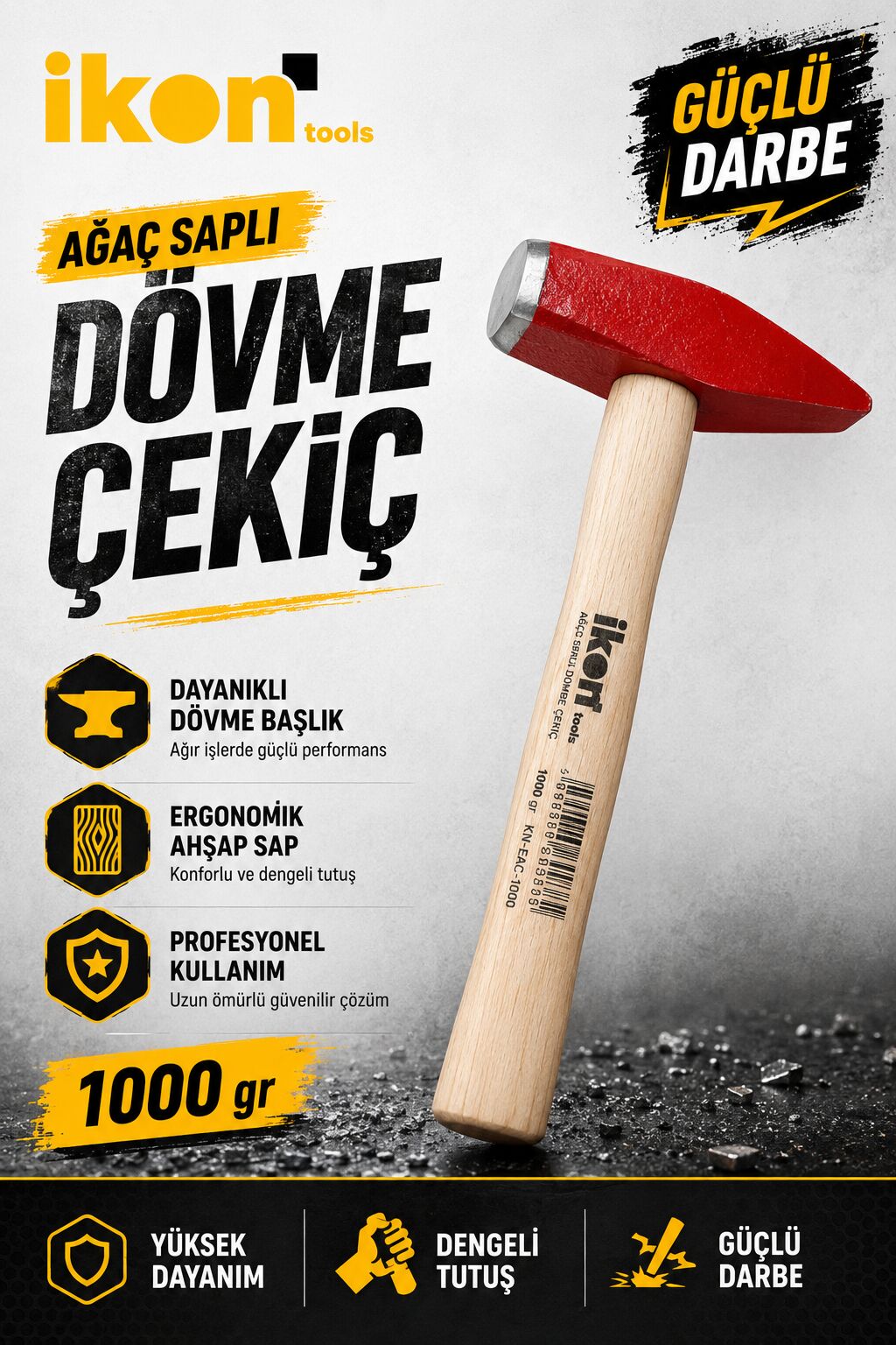 IKON TOOLS AĞAÇ SAPLI DÖVME ÇEKİÇ 1000 GR