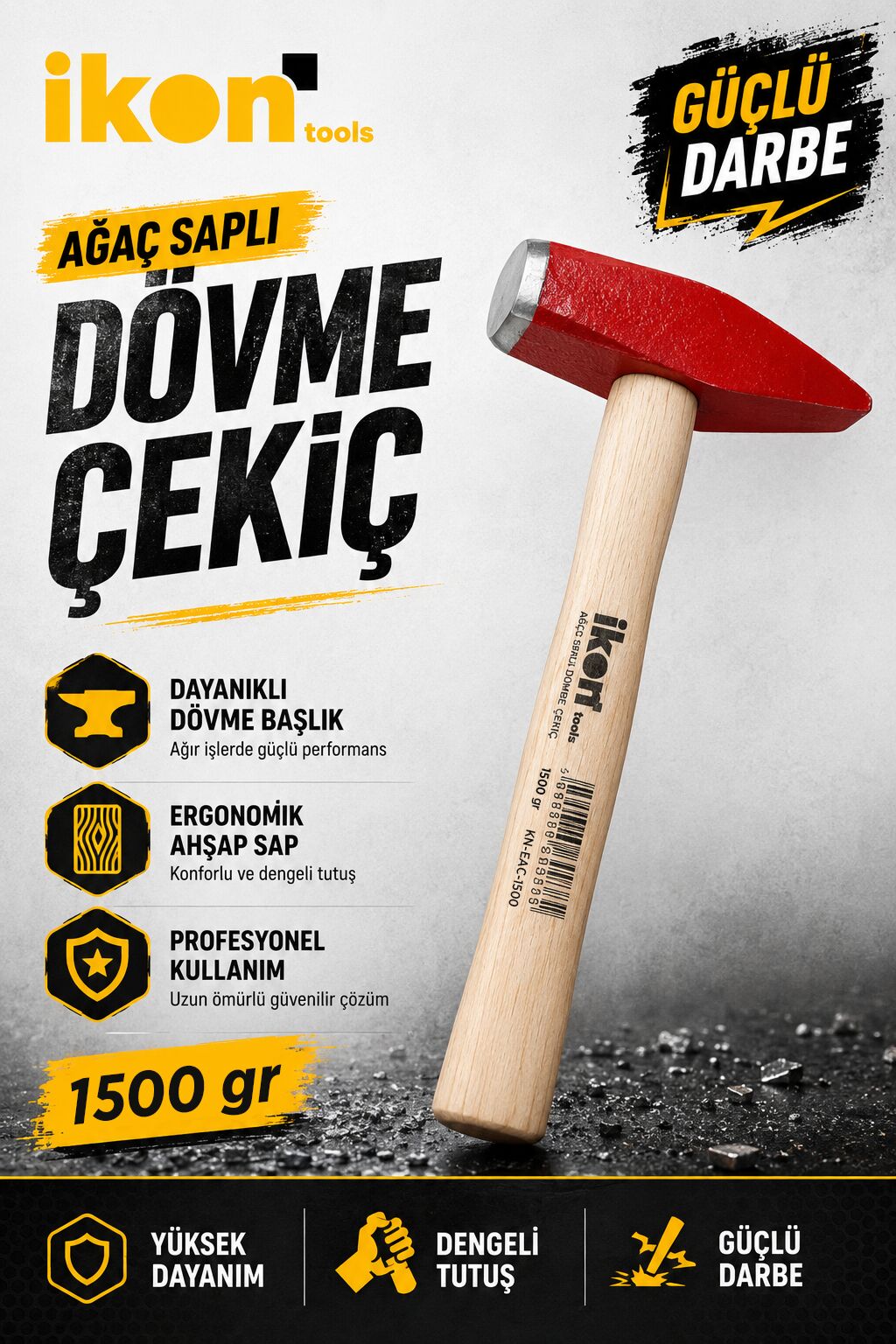 IKON TOOLS AĞAÇ SAPLI DÖVME ÇEKİÇ 1500 GR