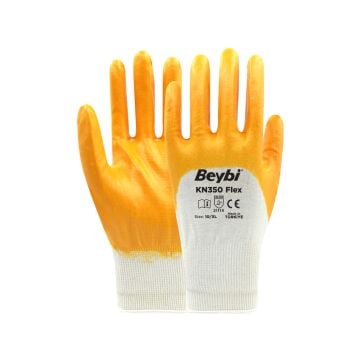 Beybi KN350 Flex İş Eldiveni Sarı Nitril Pamuk Astarlı 10 Numara 12 Çift