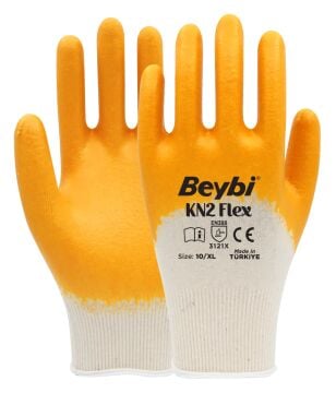 Beybi KN2 Flex İş Eldiveni Sarı Nitril Pamuk Astarlı 10 Numara