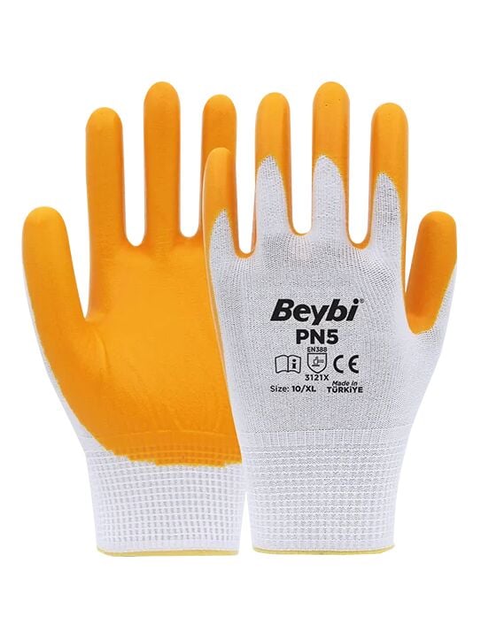 Beybi PN5 İş Eldiveni Sarı Nitril Polyester Örme 10 Numara