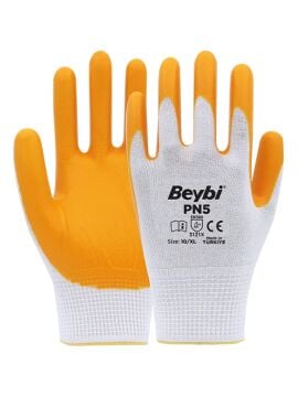 Beybi PN5 İş Eldiveni Sarı Nitril Polyester Örme 10 Numara