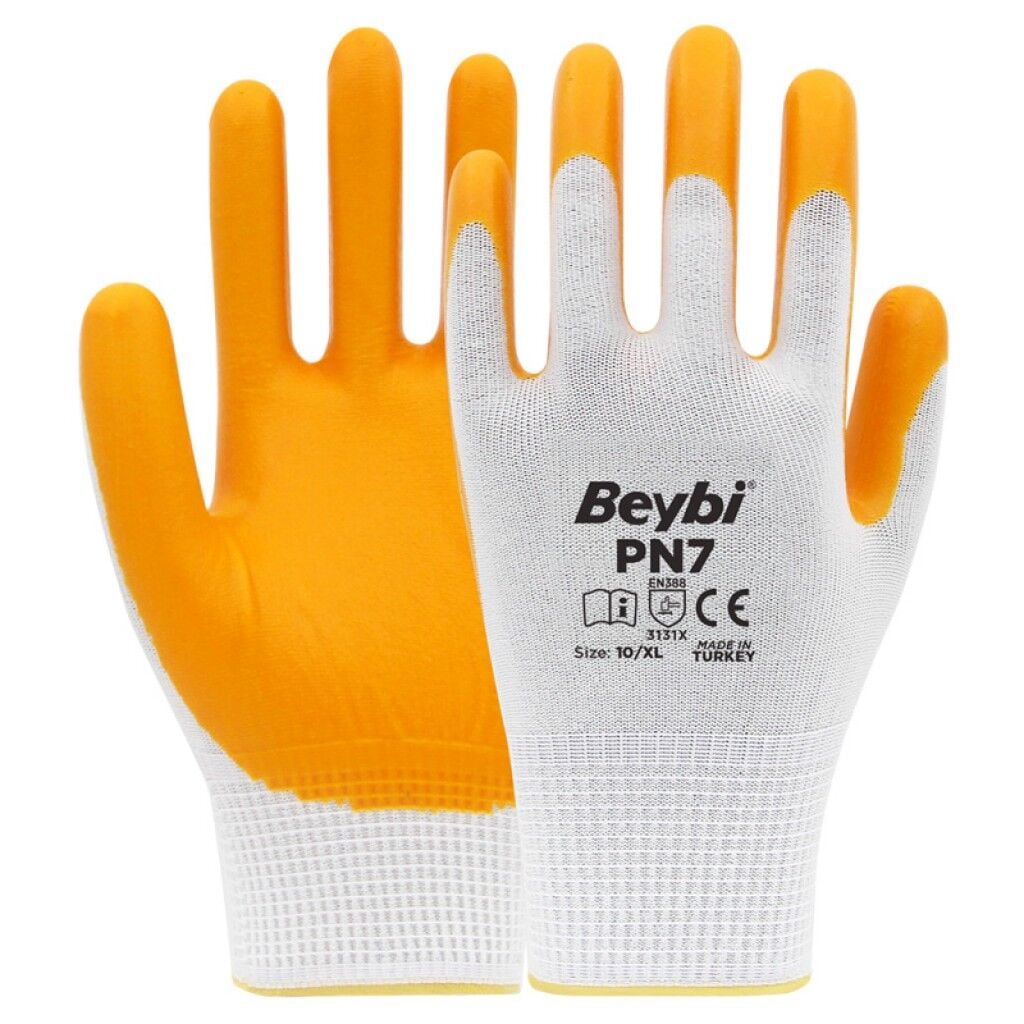Beybi PN7 İş Eldiveni Sarı Nitril Polyester Örme 10 Numara