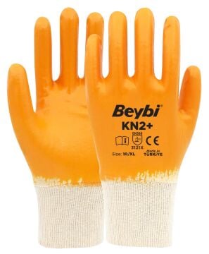 Beybi KN2+ İş Eldiveni Sarı Nitril Pamuk Astarlı 10 Numara 12 Çift