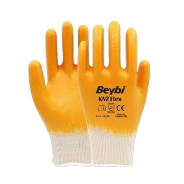 Beybi KN2 Flex İş Eldiveni Sarı Nitril Pamuk Astarlı 10 Numara 12 Çift