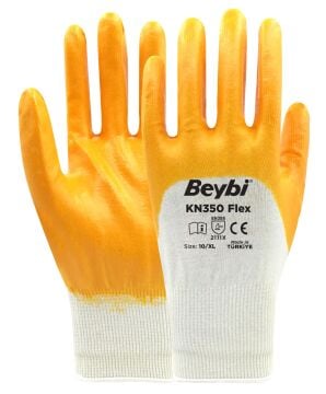 Beybi KN350 Flex İş Eldiveni Sarı Nitril Pamuk Astarlı 10 Numara 288 Çift