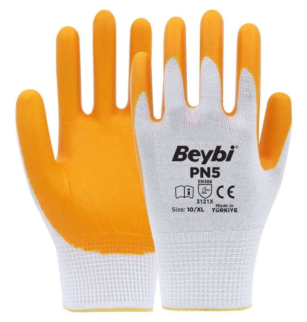 Beybi PN5 İş Eldiveni Sarı Nitril Polyester Örme 10 Numara 288 Çift